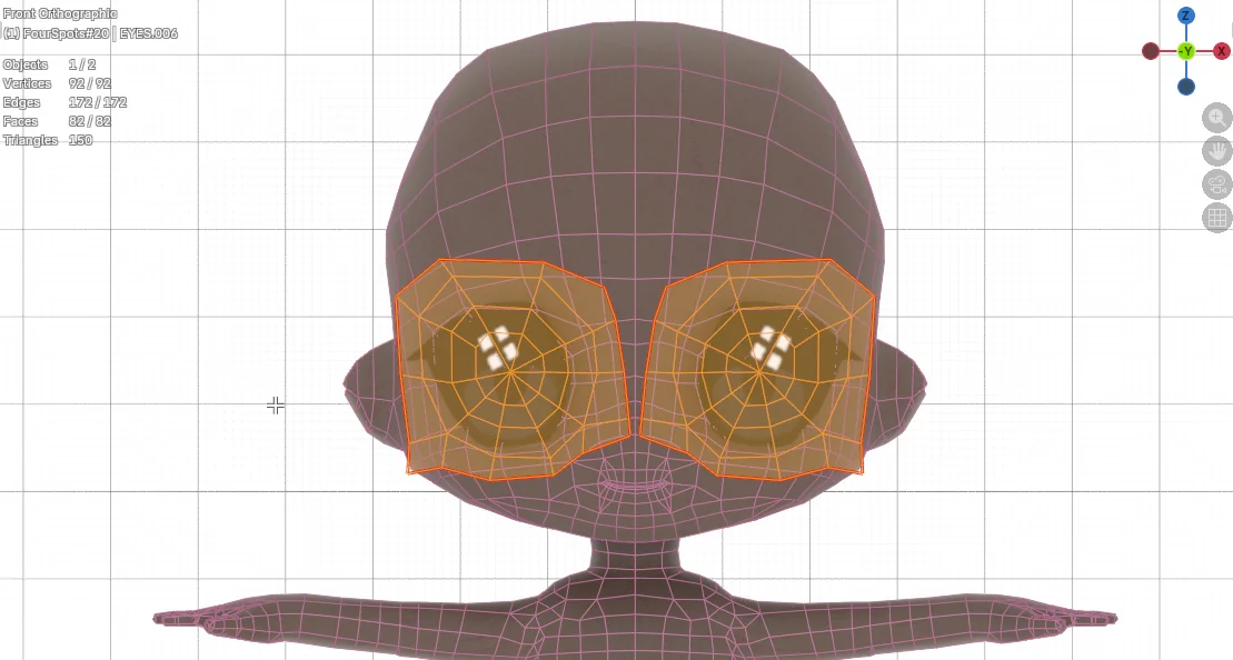 Blender front orthographic with eye edit mode