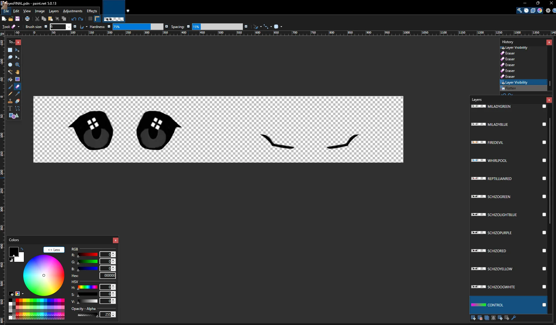 Paint.NET layer stack showing eye variants