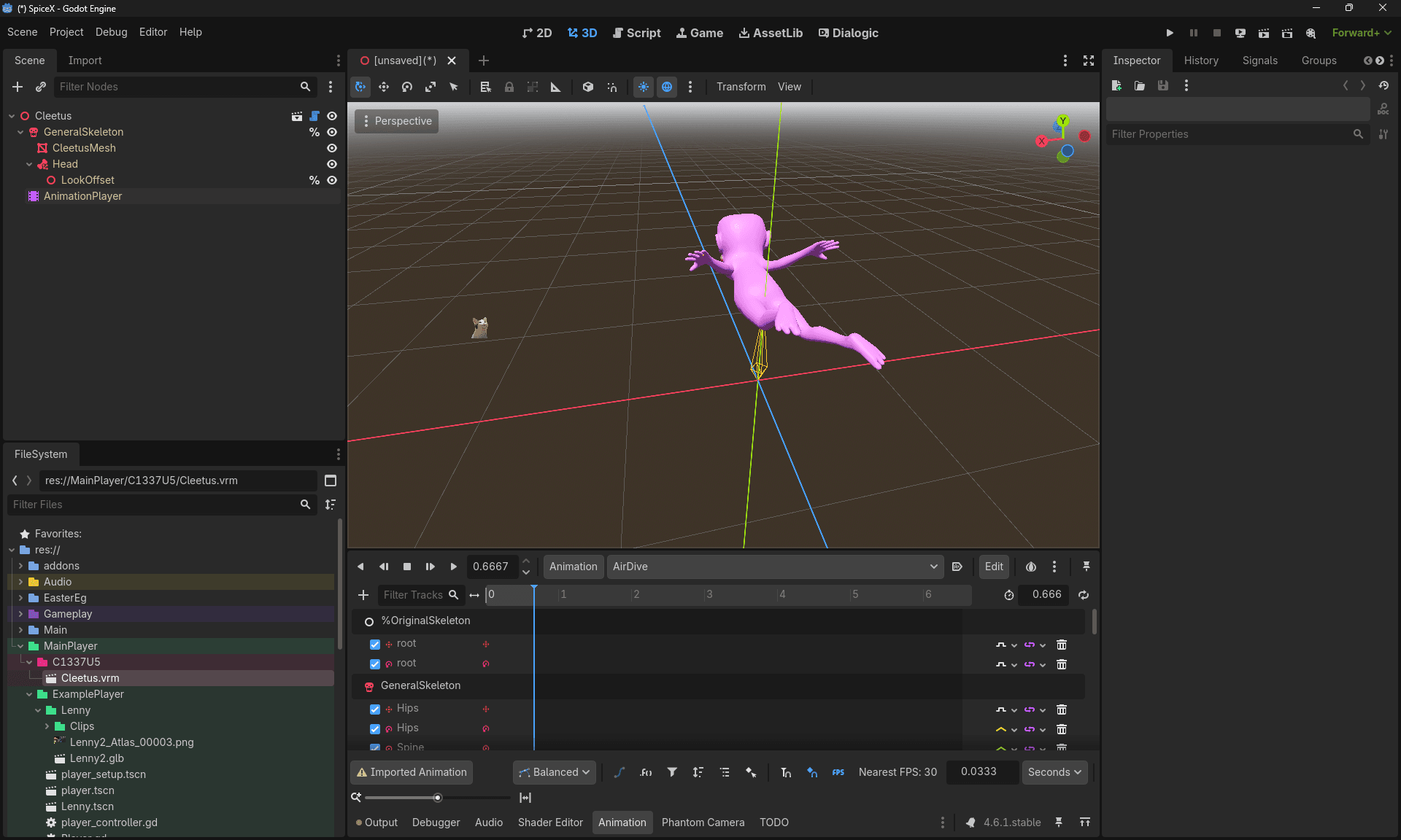 Cleetus with AnimationTree setup for state machine blending
