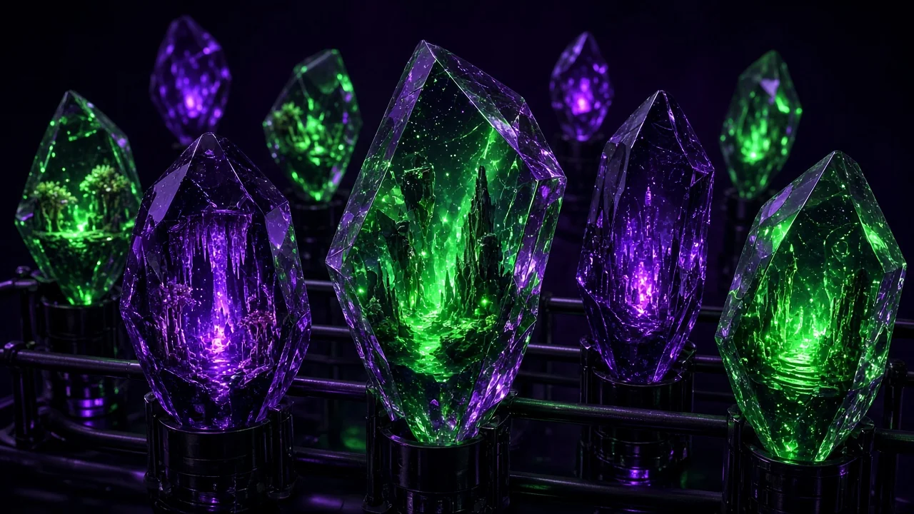 Crystal shards floating in a rack