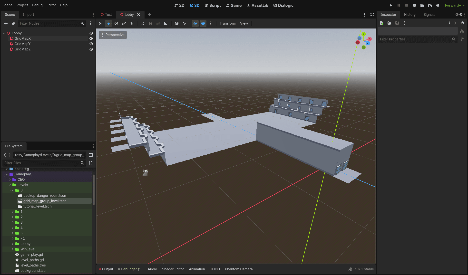 Lobby scene with three GridMap nodes and blockout geometry