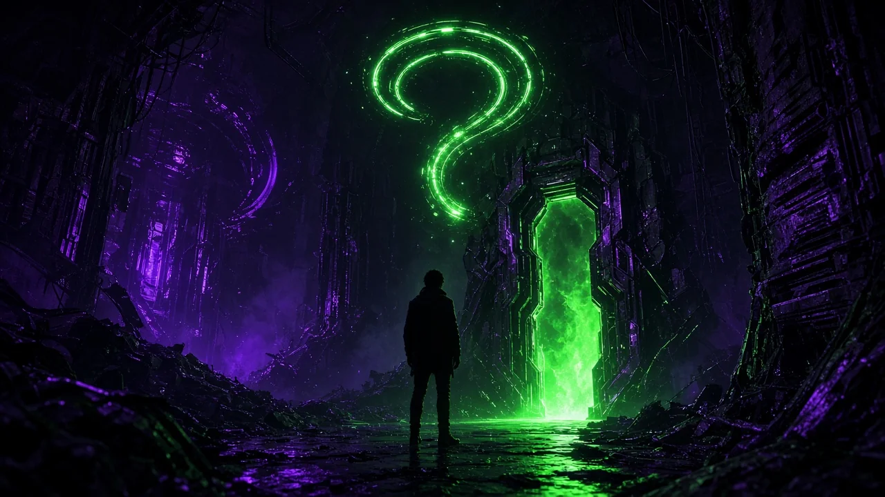 A single silhouette waiting at a glowing extraction gate